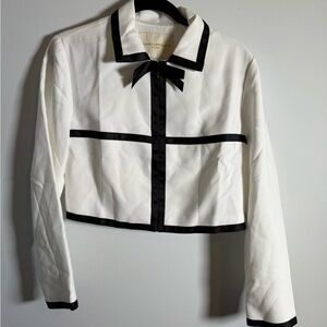 Amanda Uprichard Trey Jacket White Black Trim‎ Bow Cropped Blazer $260